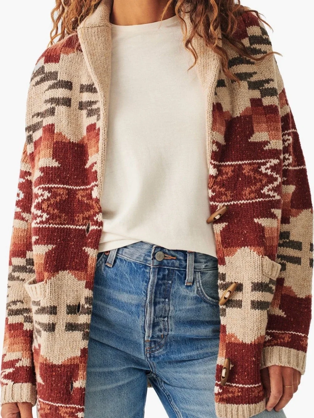 Faherty Thunder Voice Eagle Lehi Wool Blend Cardigan in Sunset Southwest Aztec M - Picture 2 of 9